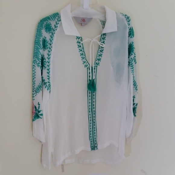 Roja White and Green Embroidered Women's Top Size S - Picture 1 of 10